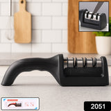 Manual Red & Black Knife Sharpener 3 Stage Sharpening Tool for Ceramic Knife and Steel Knives.
