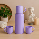 Purple Vacuum Flask Set – Stainless Steel Thermos with 3 Cups, Approx 500ml