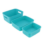 Versatile storage baskets set for home organization and kitchen use.