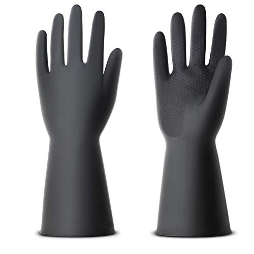 Reusable natural rubber gloves for various cleaning tasks.