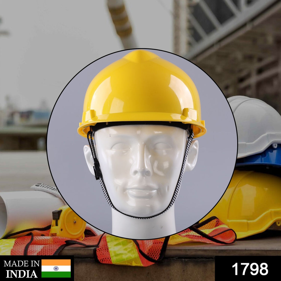 Durable yellow plastic hard hat for construction safety.