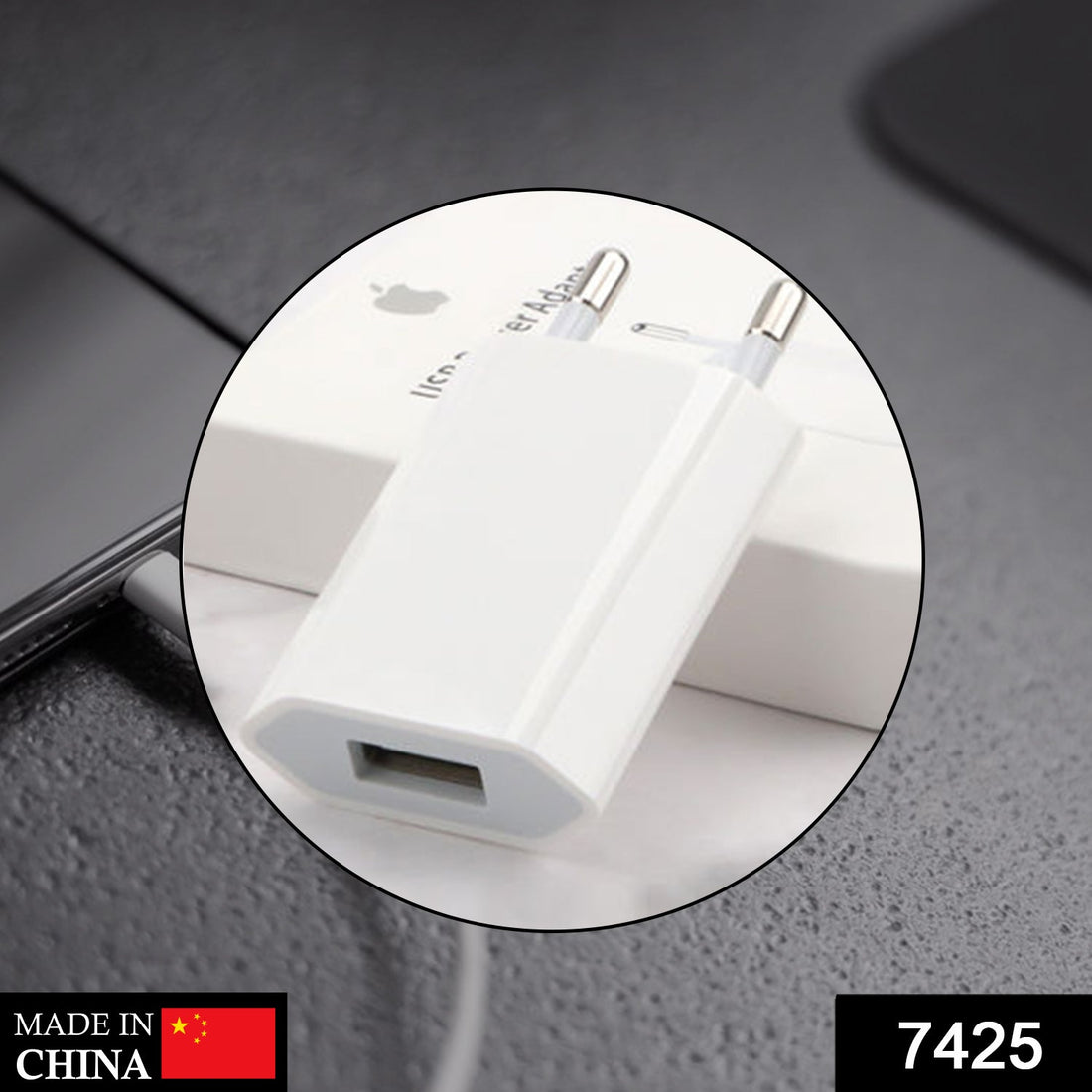 USB wall charger adaptor for iPhone and Android devices, highlighting its compact design