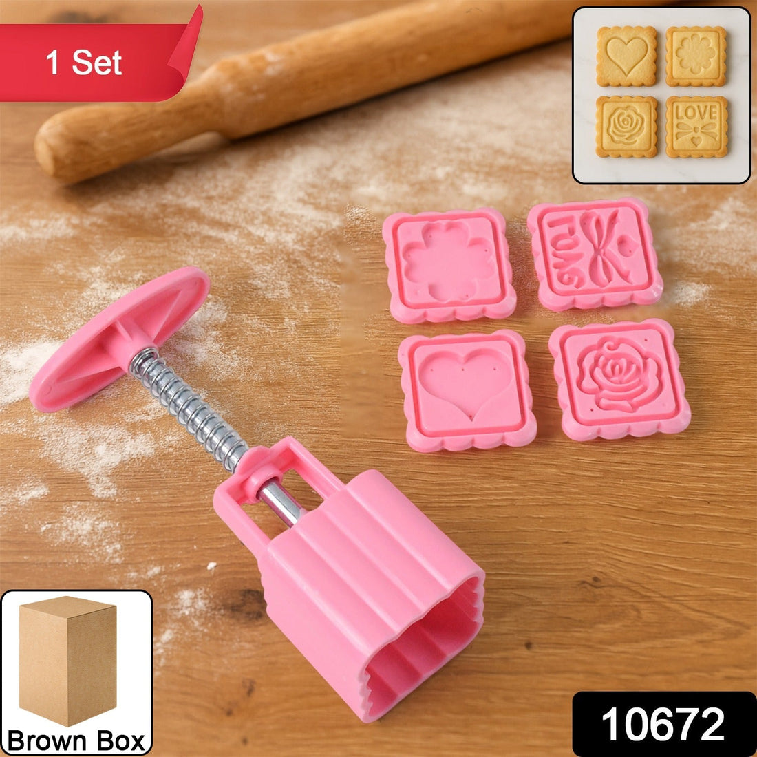 Multipurpose Cookie Biscuit Stamp Mold Set with Press Handle