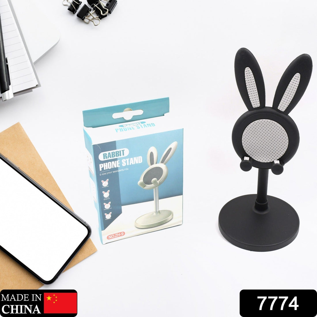 Adjustable bunny phone stand with cute design for desk use