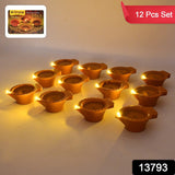 Flower Water Sensor Diyas for Diwali Decoration, Diwali (12 Pcs Set)
