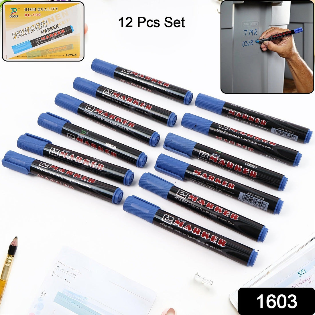 Premium Permanent Blue Marker Pen Set 