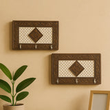 Handicraft Meenakari Wooden keyholder | Wall Hanging Key Holder Style for Your Home Decor & Gift Keys Stand for Entryway, Kitchen, Office, Bedroom Decorative Keys Organizer keyholder (2 Pc Set)