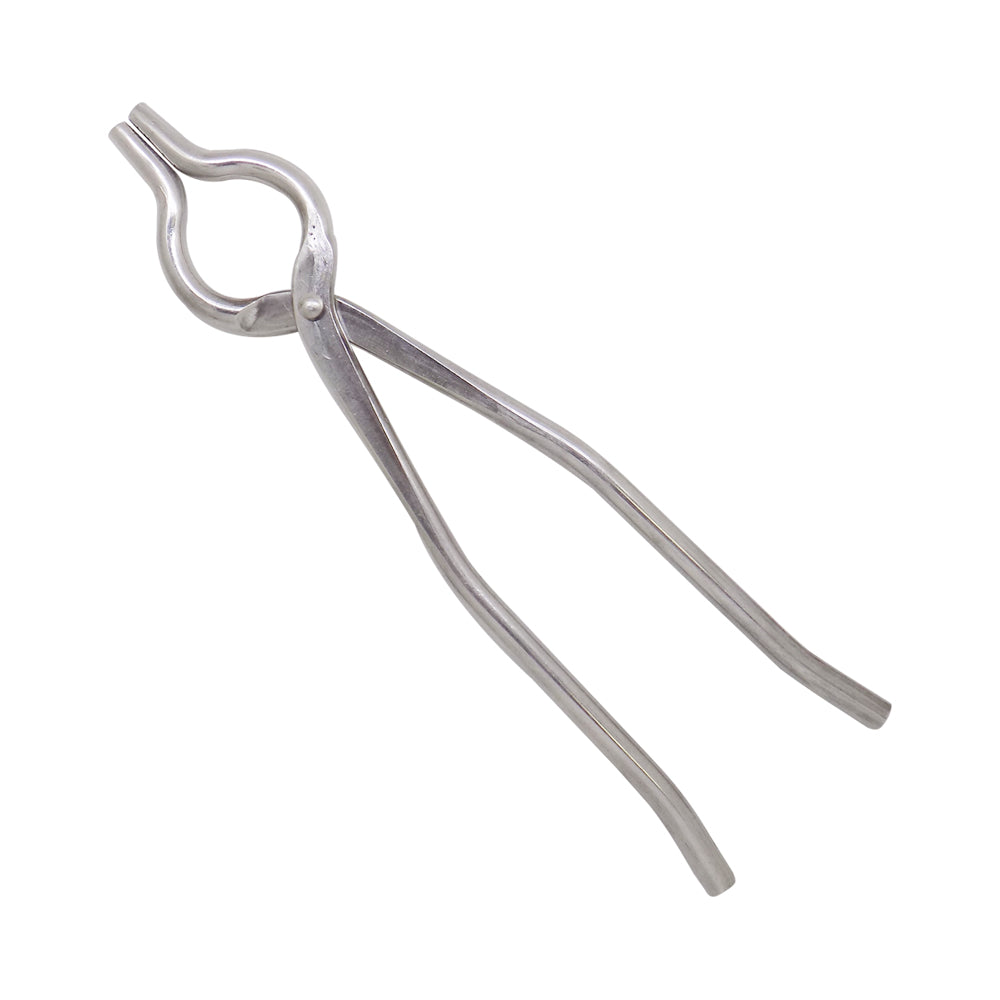 Stainless steel cooking tongs, ideal for handling food.