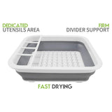 Folding silicone dish drainer with integrated storage for cutlery