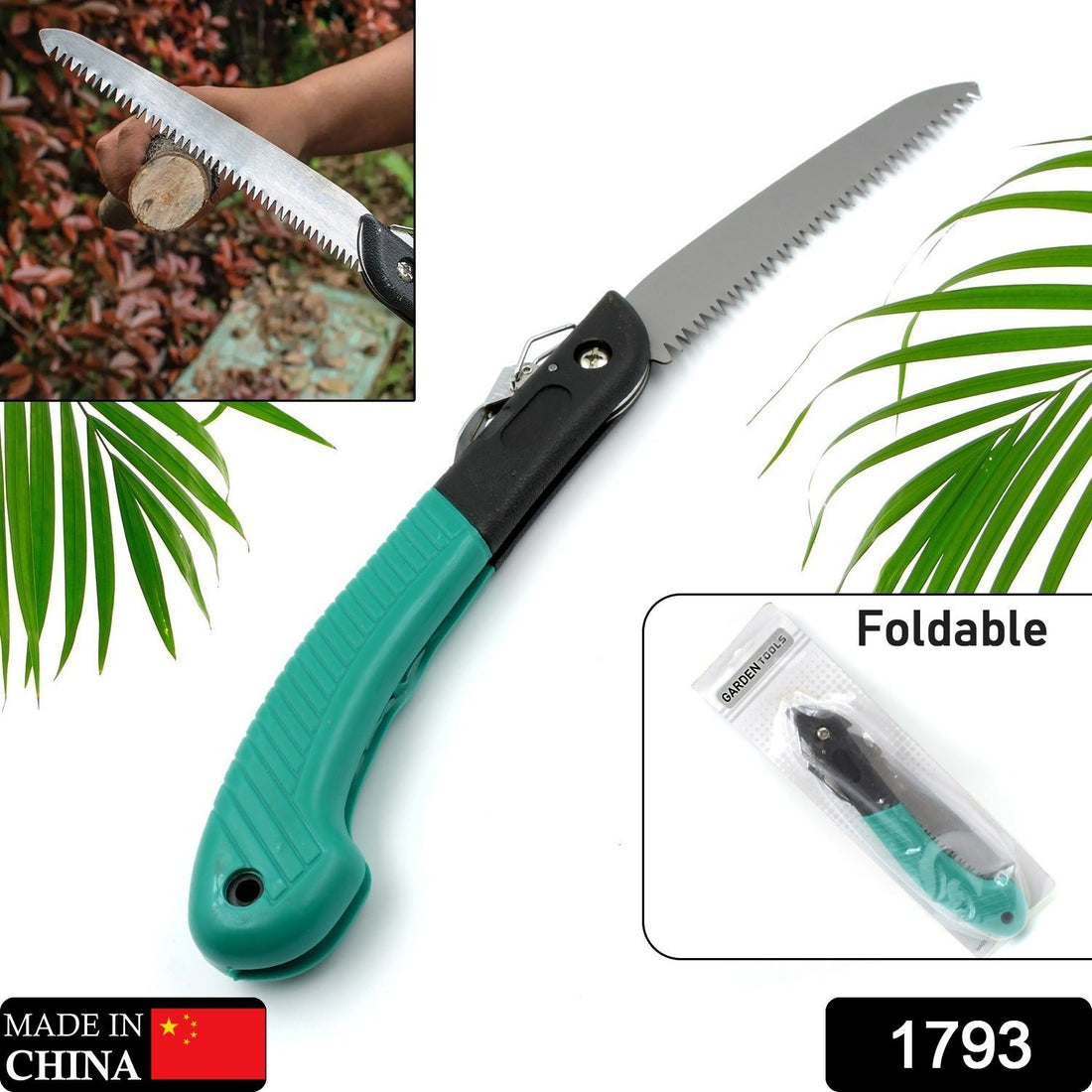Pruning saw, folding, for cutting wood, PVC, and bone, ideal for gardening and camping.