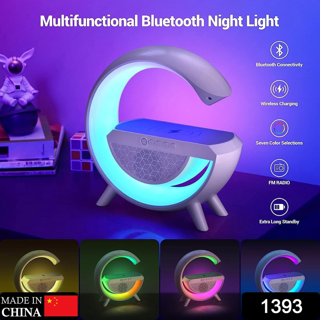 LED night lamp with Bluetooth speaker and wireless charging