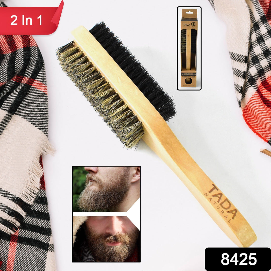2 in 1 Dual Side Hair Bristle Beard Brush for Men Beard Comb