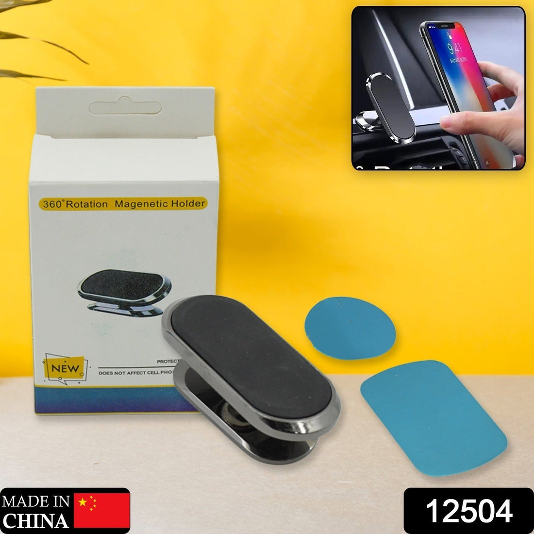 Compact magnetic holder for car dashboards.