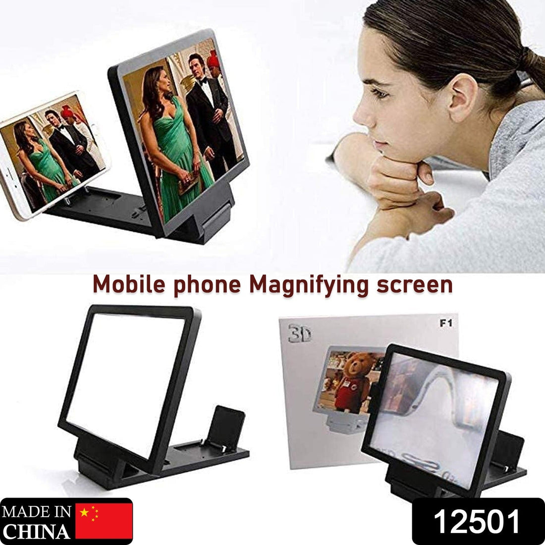 3D phone screen magnifier with holder bracket, enhancing video viewing experience