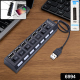 USB Splitter Multi Port USB 2.0 Hub, 7 Port with Independent On/Off Switch and LED Indicators USB A Port Data Hub, Suitable for PC Computer Keyboard Laptop Mobile HDD, Flash Drive  Etc