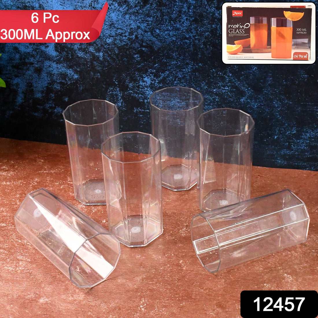 Hexagon Shape Metro Plastic Glass Set 