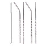 Set of 4 Stainless Steel Straws & Brush (2 Straight straws, 2 Bent straws, 1 Brush)